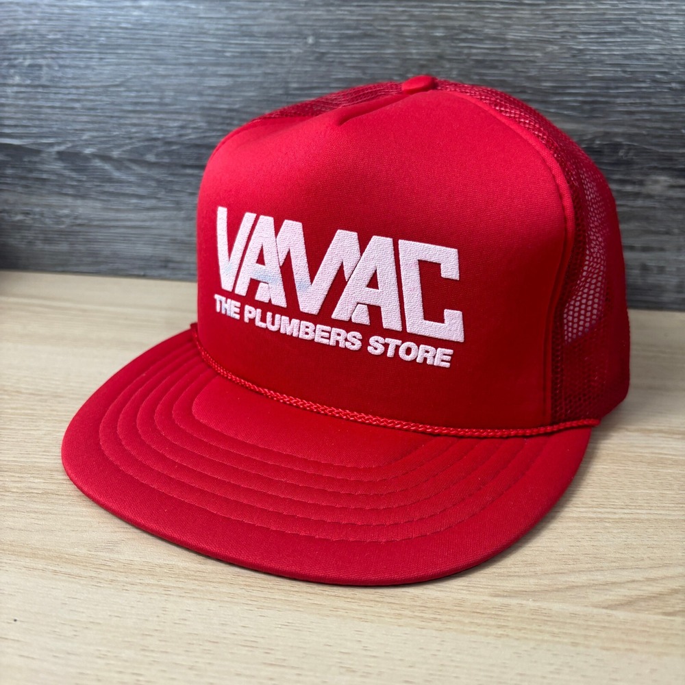 Vintage VAMAC Hat Cap Snapback Red Trucker Pumbing Plumbers Adjustable